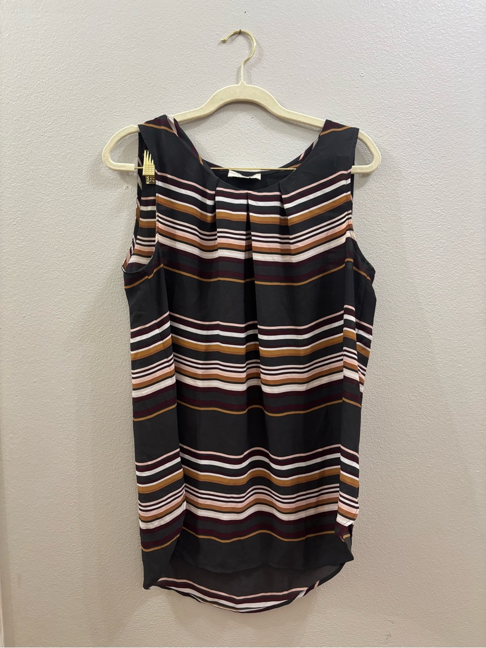 LOFT Striped Sleeveless Top in Black, Brown, Cream, and Pink